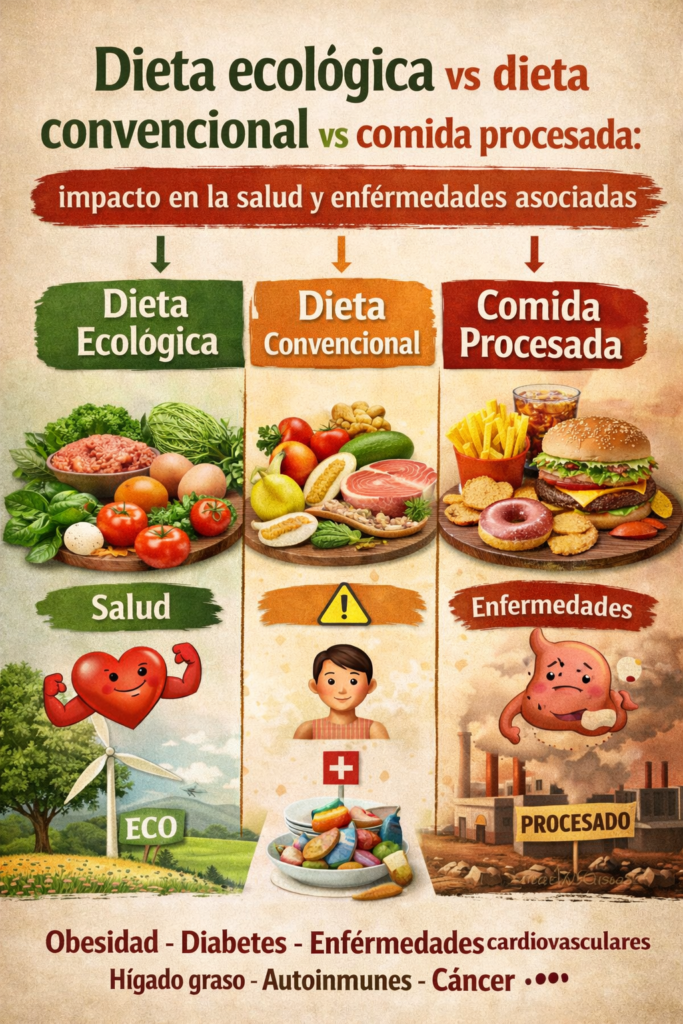 Dieta ecológica vs dieta convencional vs comida procesada