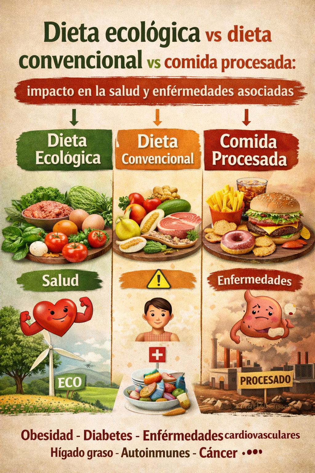Dieta ecológica vs dieta convencional vs comida procesada