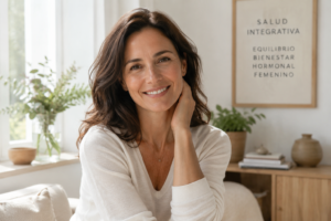 Mujer de 40 años con bienestar hormonal durante la premenopausia.