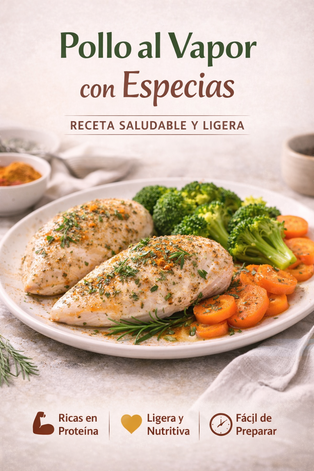 Pollo al vapor con especias: receta saludable, ligera y fácil para el día a día