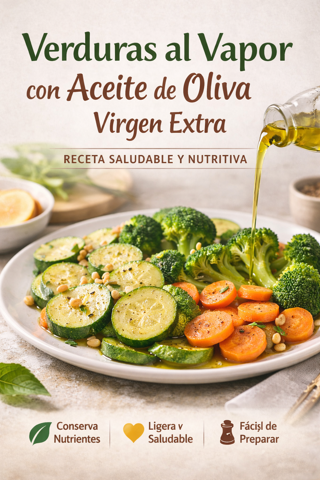 Verduras al vapor con aceite de oliva virgen extra: receta saludable, sencilla y llena de nutrientes