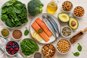 Alimentos saludables recomendados para favorecer el equilibrio hormonal femenino.
